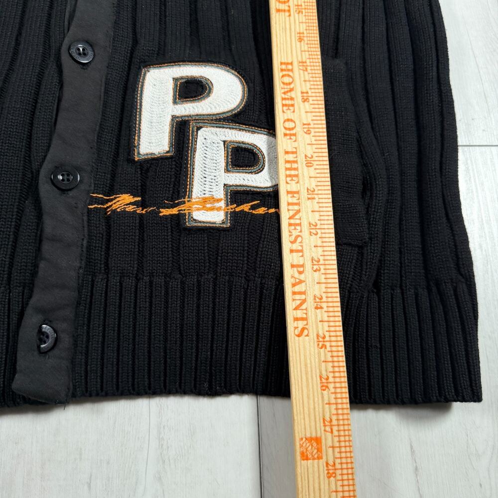 Pelle Pelle Cardigan Sweater XL Black Y2K Streetwear Hip Hop Patches - Picture 12 of 13